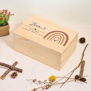 Hübsche Regenbogen-Muster-Baby-Erinnerungsbox, Baby-Erinnerungsbox für Jungen/Mädchen, Taufe/Taufgeschenk, Geburtstag/Weihnachten hölzerne Aufbewahrungsbox