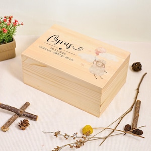 Aangepaste geboortedoos, patroon blij schaap, houten aandenken babydoos, herinneringsdoos doop, kerstcadeau baby, opbergdoos voor pasgeboren jongen/meisje