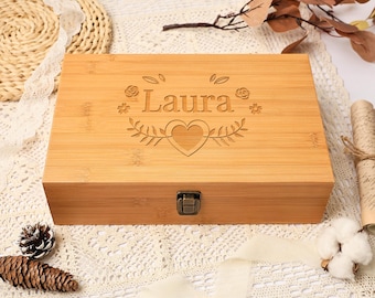 Personalized Wooden Keepsake Box, Engraved Memory Box for Couples Wedding Anniversary, Engagement, Birthday, Christmas