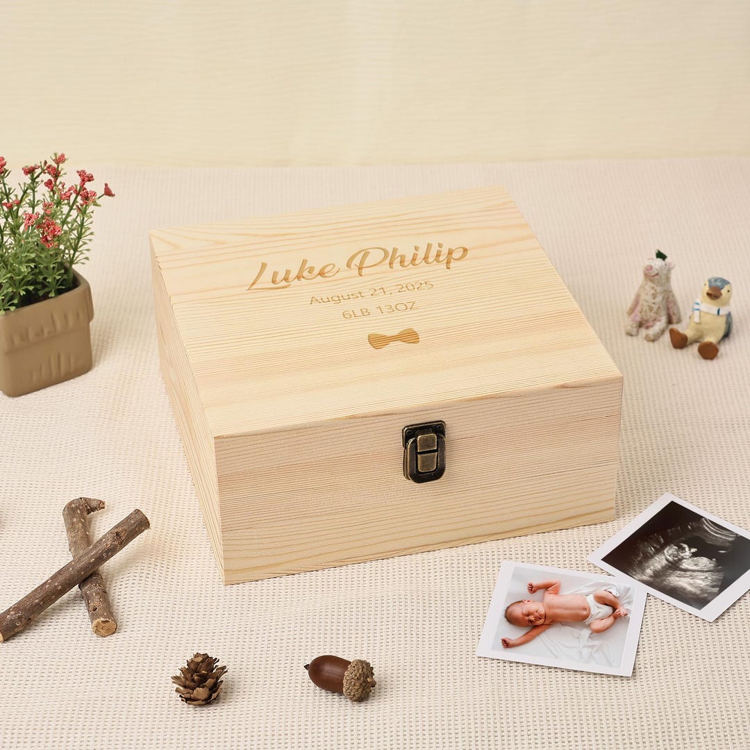 Custom Engraved Baby Memory Box Large, Wooden Keepsake Box ...