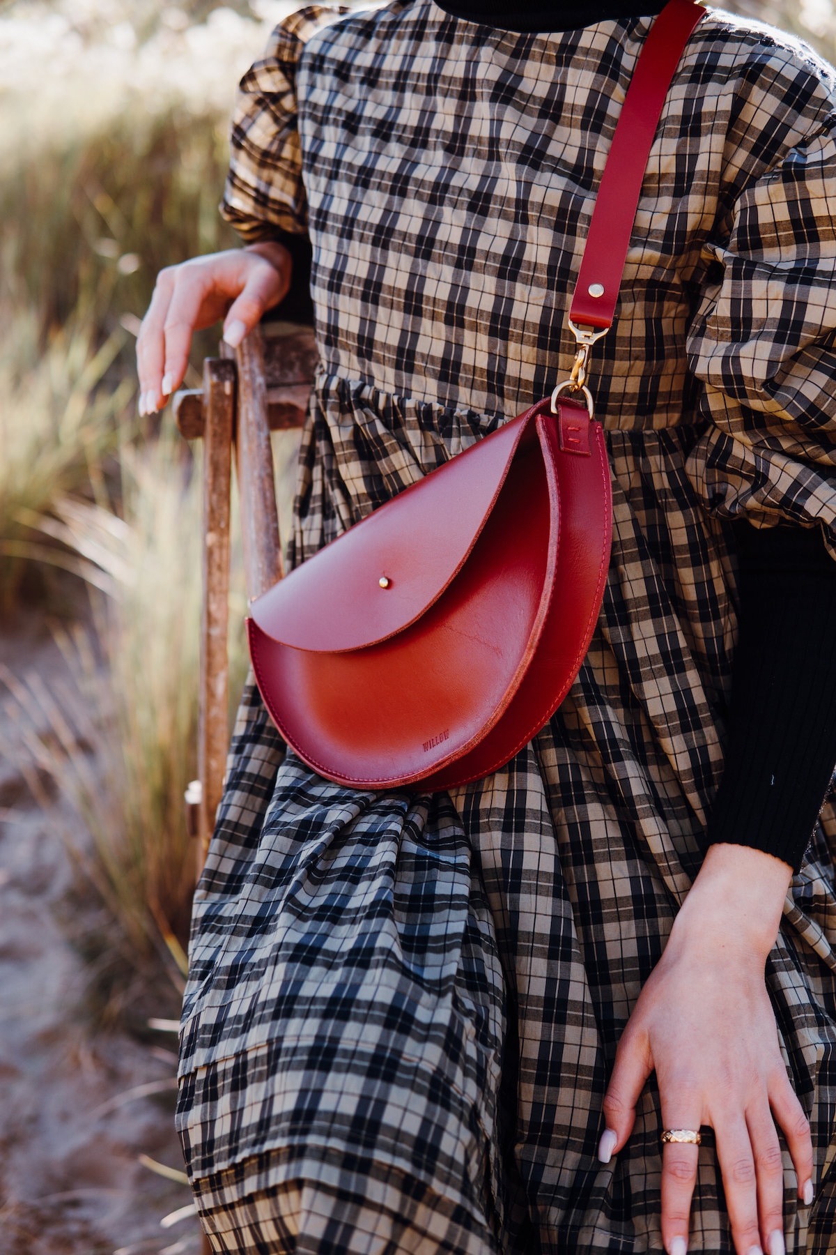 Red Leather Half Moon Shoulder Bag XL / Handmade / Crossbody Bag