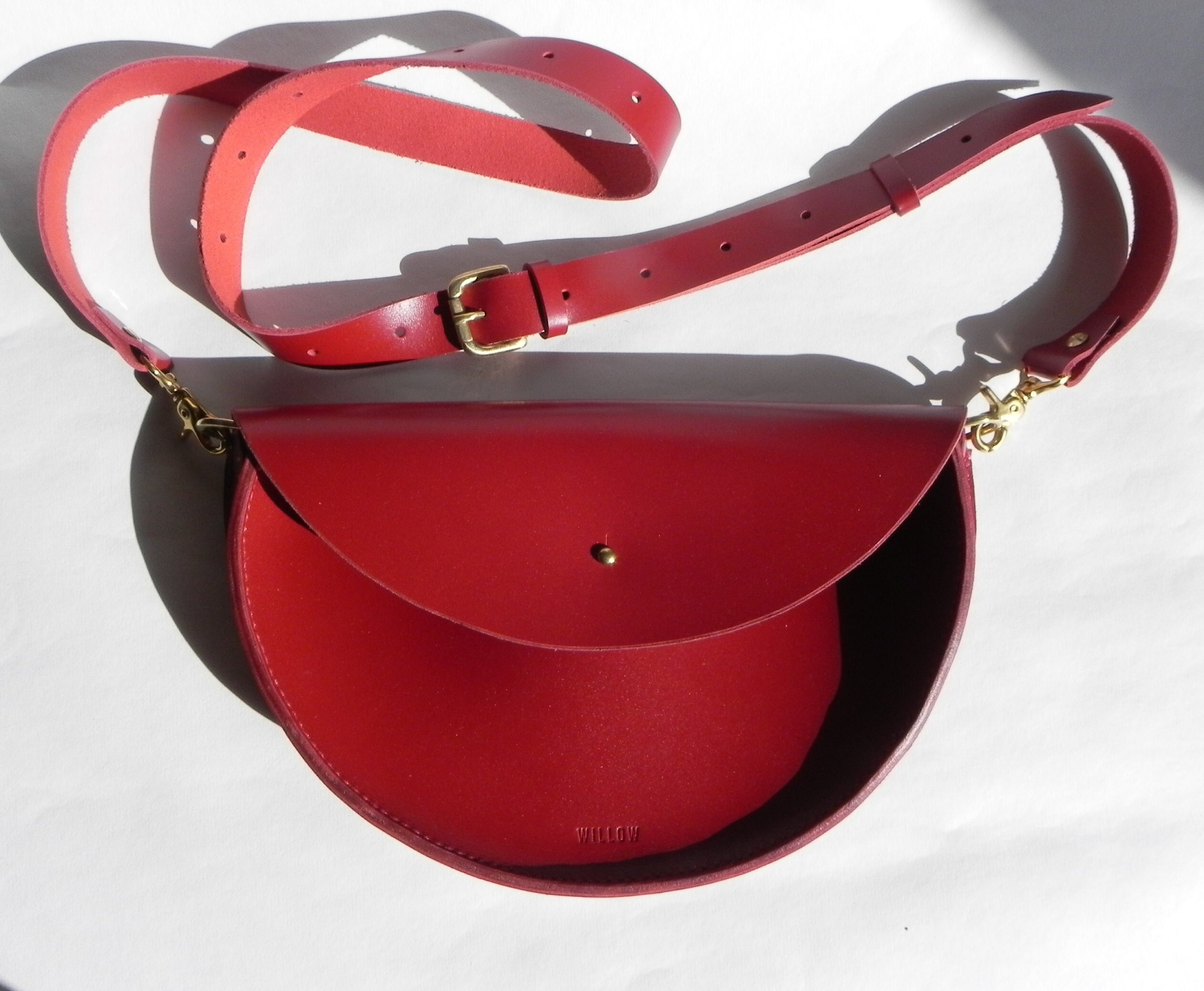 Red Leather Half Moon Shoulder Bag XL / Handmade / Crossbody Bag