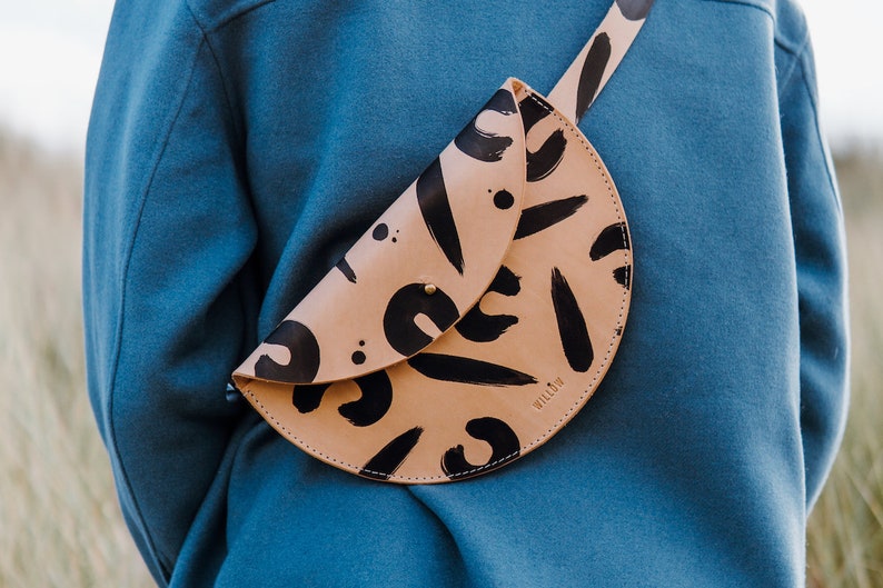 Large leopard slim half moon crossbody bag / handmade / Leather waist bag / Leather belt bag / Half moon fanny pack / Leather clutch image 4