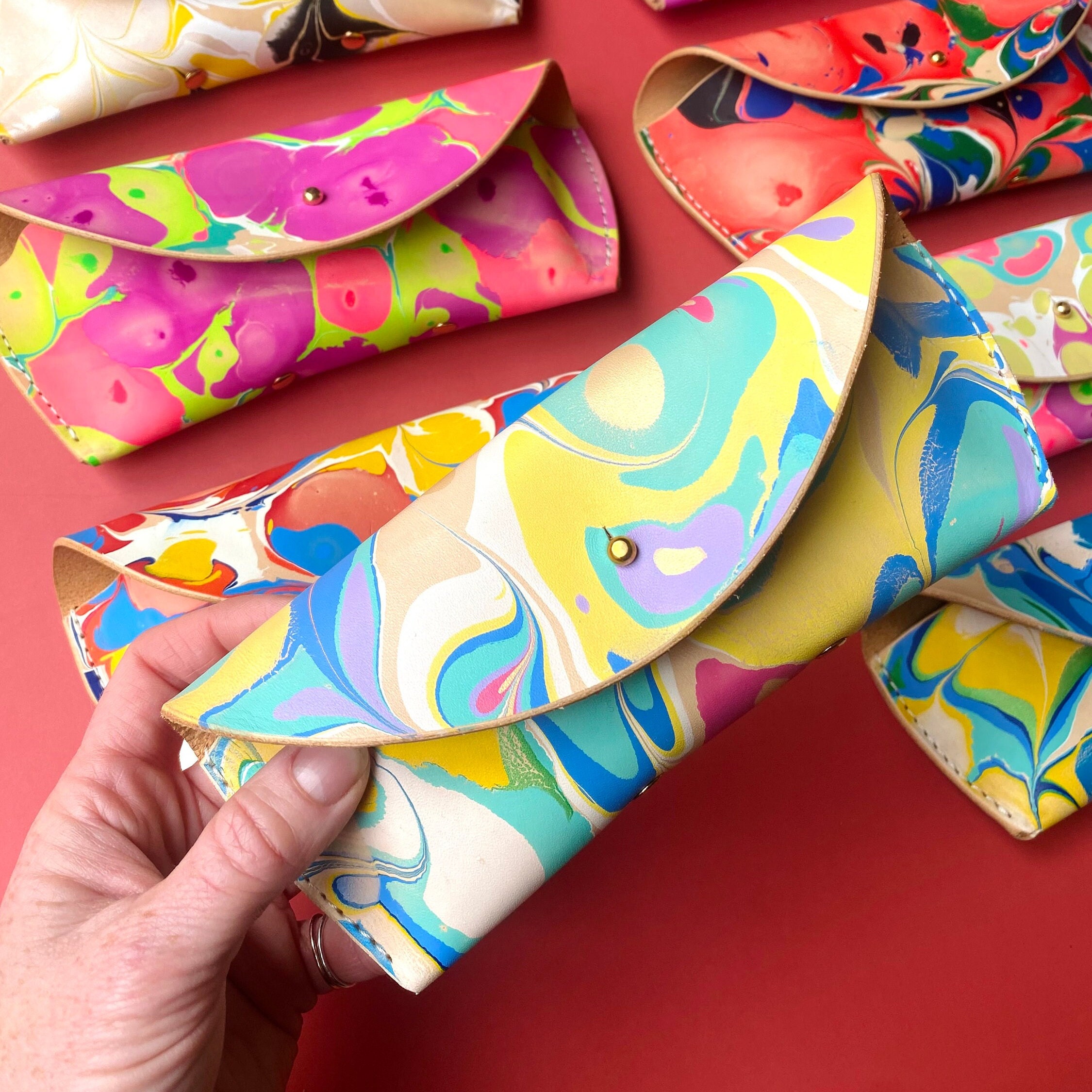 Marbled leather sunglass case / Colourful leather glasses case / leather sunglasses case / glasses case / eyewear case / handmade case