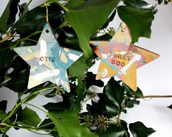 Personalisierter Weihnachtsstern / Baumschmuck / metallisch / Silberstern / Goldstern / bunter Baumschmuck / Lustiger Baumschmuck