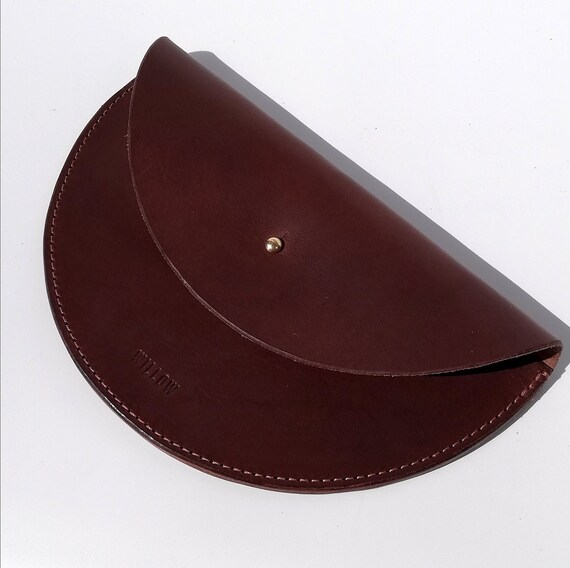 Small Chocolate Brown Slim Half Moon Crossbody Bag / Leather