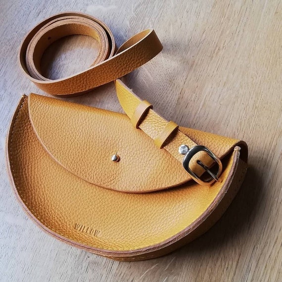 Yellow Leather Half Moon Crossbody Bag, Half Moon, Leather