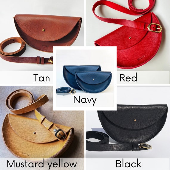 Yellow Leather Half Moon Crossbody Bag, Half Moon, Leather