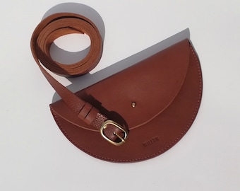 Small tan slim half moon crossbody bag - textured / Leather hip bag / Leather waist bag / Leather belt bag / fanny pack / Leather clutch