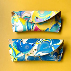 Marbled leather sunglass case / Colourful leather glasses case / leather sunglasses case / glasses case / eyewear case / handmade case image 2