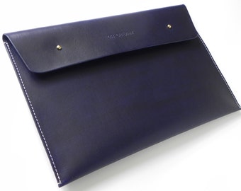 Navy Blue Hand painted personalised leather document case / document holder / Folder case / Portfolio folder / document carrier