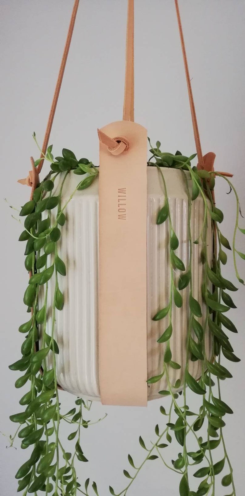 Small leather hanging planter / Indoor hanging planter / Indoor hanging basket / Minimalist hygge decor / Plant holder image 2