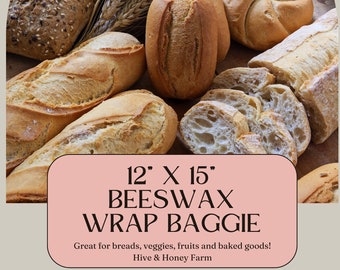 XL Beeswax Food Bag: Reusable Sourdough Bread Storage (12" x 15")