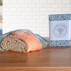 Extra Large Reusable Bread Bag - Beeswax Food Storage Bag - XL Baker Bag - Beeswax Wrap - Sourdough Bread - Bakers Gift - Blue Floral Blooms