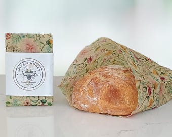 Vintage Blooms Beeswax Food Wrap Bag: Sourdough Bread Storage (12" x 15")