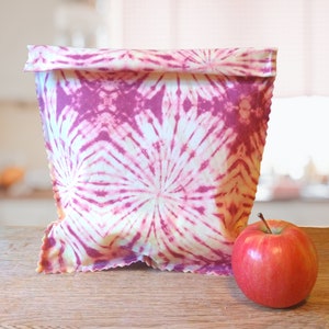 Beeswax Food Storage Bag - Reusable Snack Bag - Reusable Storage -  Eco Friendly Gift - Lunch Bag  - Treat Bag - Purple Tie Dye