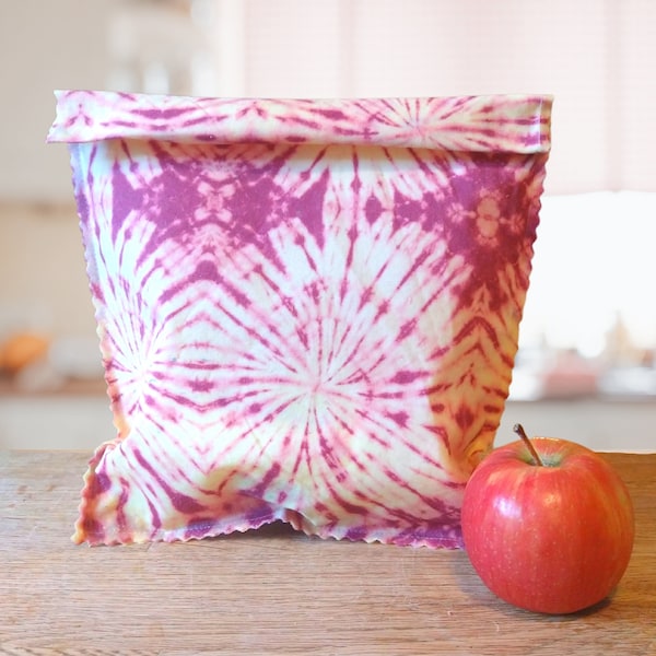 Beeswax Food Storage Bag - Reusable Snack Bag - Reusable Storage -  Eco Friendly Gift - Lunch Bag  - Treat Bag - Purple Tie Dye