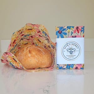 Extra Large Reusable Bread Bag - Beeswax Food Storage Bag - XL Baker Bag - Beeswax Wrap - Sourdough Bread - Bakers Gift - Coneflowers