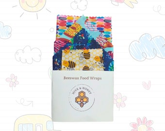 Beeswax Wrap Lunch Bag Pack -  4 Piece Wrap & Baggie Set - Beeswax Wrappers - Back to School Lunch - Eco Friendly Lunch Box