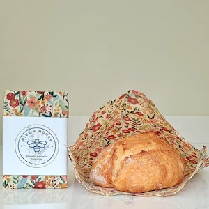 Extra Large Reusable Bread Bag - Food Storage  - XL Baker Bag - Beeswax Wrap - Sourdough Bread - Gift under 25 - Terracotta Blooms