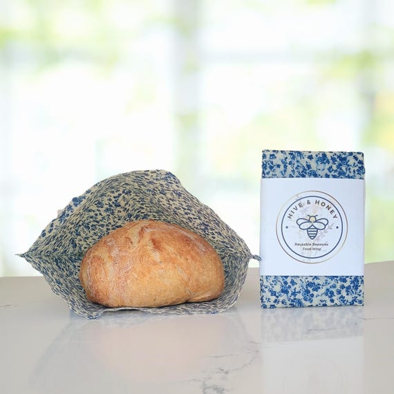 Blue Blooms -  XL Beeswax Food Storage Bag - Bread Storage - Sourdough