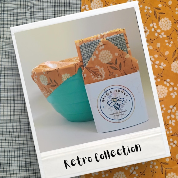 Beeswax Wrap Starter Pack - Retro Harvest Gold and Black and White Crosshatch