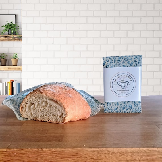 Blue Floral Blooms -  XL Beeswax Food Storage Bag - Bread Storage - Sourdough
