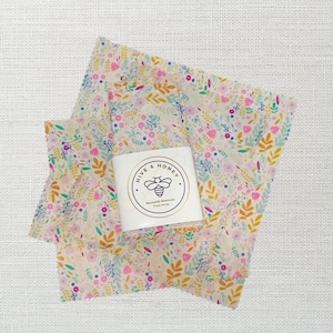 Beeswax Wrapper 4 pc Starter Pack - Reusable Food Wrap -  Eco Gift -  Plastic Free -  Snack Bag  - Compostable -  Wildflower Garden