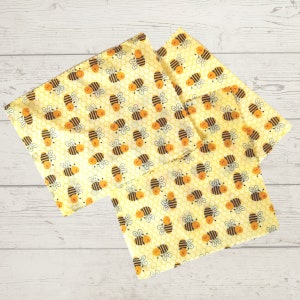 Beeswax Wrapper Set Reusable Storage Bags Beeswax Food Wraps Happy Honeybee 3 and 4 Piece Sets Compostable Eco Friendly Gift image 9