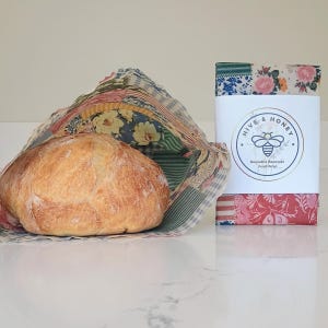 Extra Large Reusable Bread Bag - Beeswax Food Storage  - XL Baker Bag - Beeswax Wrap - Sourdough Bread - Gift under 20 - Cottage Patchwork