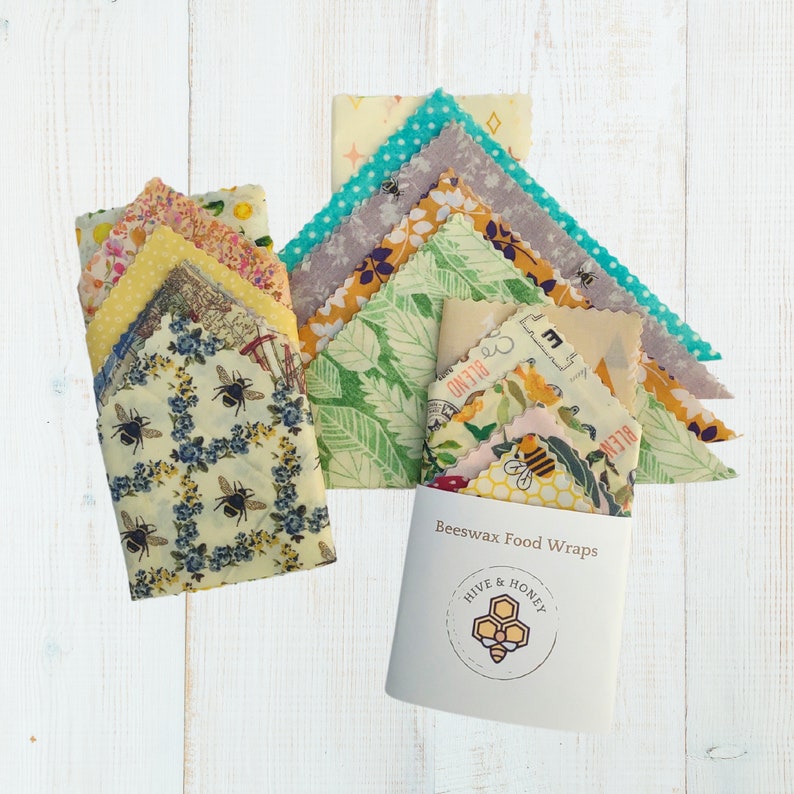 5 Piece Beeswax Wrap Starter Pack 8 x 8 Wraps Reusable Food Wrap Eco Friendly Gift Organic Wax Wraps Reusable Kitchen Storage image 4