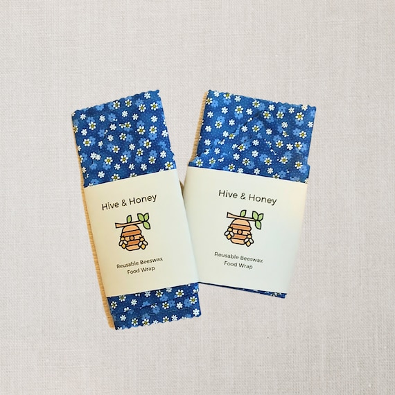 Daisy Blue -  2 Piece Beeswax Wrap and Bag Set