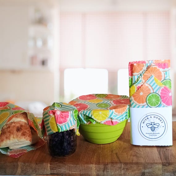 Citrus Slices  - Beeswax Food Wraps and Bag