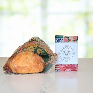 Extra Large Reusable Bread Bag - Beeswax Food Storage  - XL Baker Bag - Beeswax Wrap - Sourdough Bread - Gift under 20 - Cottage Patchwork