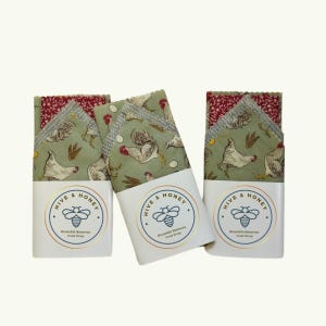 Beeswax Wrapper Set - Reusable Storage Bags - Beeswax  Food Wraps  - Compostable Storage - Eco Friendly - Chicken - Gift - Farm Kitchen