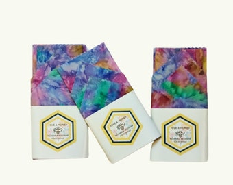 Beeswax Wrap - Starter Pack - Reusable Food Wrap - Eco Friendly Gift - Organic Wax Wraps - Snack Bag - Tie Dye - Compostable Storage