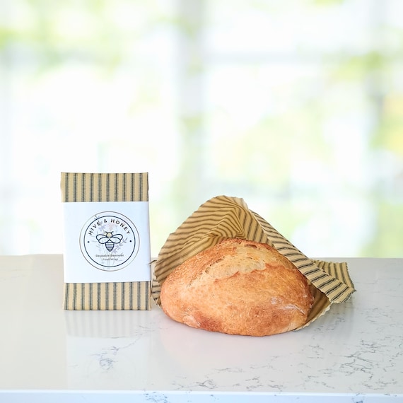 Ticking Stripe -  XL Beeswax Food Storage Bag - Bread Storage - Sourdough