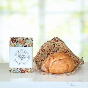 XL Reusable Beeswax Bread Bag: Terracotta Blooms Print, Eco-Friendly Food Storage