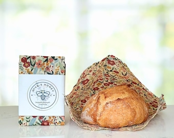 XL Reusable Beeswax Bread Bag: Terracotta Blooms Print, Eco-Friendly Food Storage