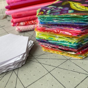 Craft Kit, patchwork EPP hexagon with Tula Pink fabric, rainbow craft project, starter kit