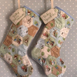 Peter rabbit Christmas stocking, patchwork handmade