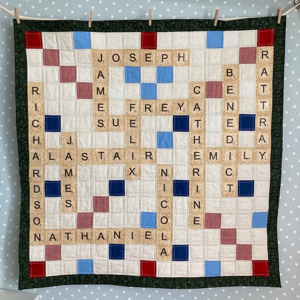 Mother’s Day unique gift scrabble board, unique gift, quilted wall hanging or cushion.