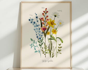 Custom Birth Flower Family Bouquet, Watercolor Mothers Day Gift for Grandma, Birth Month Flower Gift for Mom, Personalized Digital Print