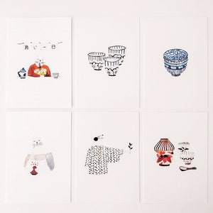 Japanische Postkarten, Japanische Katze Druck Postkarten Set, A6 Größe japanische Karte, Set von 6 Postkarten Illustration, Minimalistische Kunst Postkarten