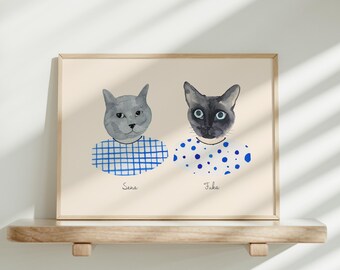 Personalized Cat Portrait Unique Pet Poster Digital Printable Cat Portrait Wall Art Cat Mom Gifts Pet Owner Custom Cat Portrait Pet Memorial