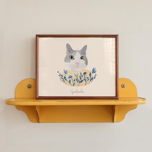 Ritratto di animale domestico personalizzato con acquerello, download di arte digitale, illustrazione di animali, regalo commemorativo, decorazione da parete, dipinto a mano, opera d'arte di un simpatico gatto, compleanno personalizzato