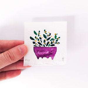 Miniature Jasmine Watercolor Painting for Dollhouse Flowerpot Decor image 1