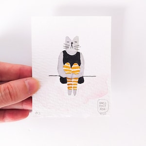 Acquerello gatto in miniatura pittura originale arte bambini arredamento della stanza, piccolo gatto pittura playroom decorazione della parete, unico gatto regalo arte minimalista