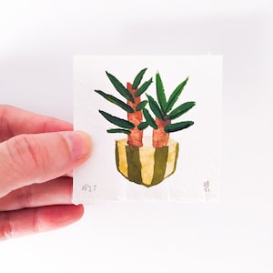 Yucca plant original miniature watercolor painting wall decor, Tiny plant watercolor original wall art gift for crazy plant lady