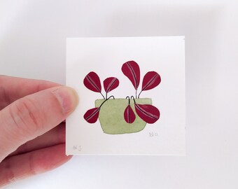 Minuscule aquarelle d’art en papier découpé floral, papier découpé recyclé aquarelle miniature peinture à l’aquarelle originale, décor d’art mural pour les amateurs de plantes